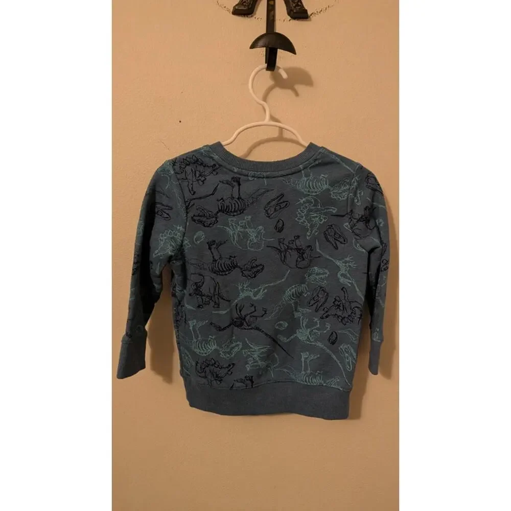 Boys Size 2T Outfit Blue Cat & Jack Dino Sweatshirt & Gray Carter's Sweatpants